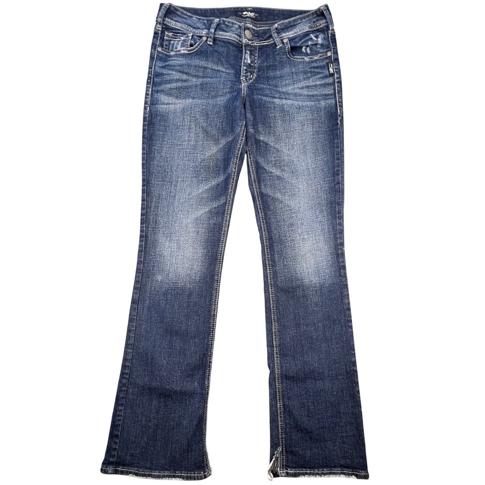 Silver Jeans Blue Elyse Distressed Slim Bootcut Jeans Women 29